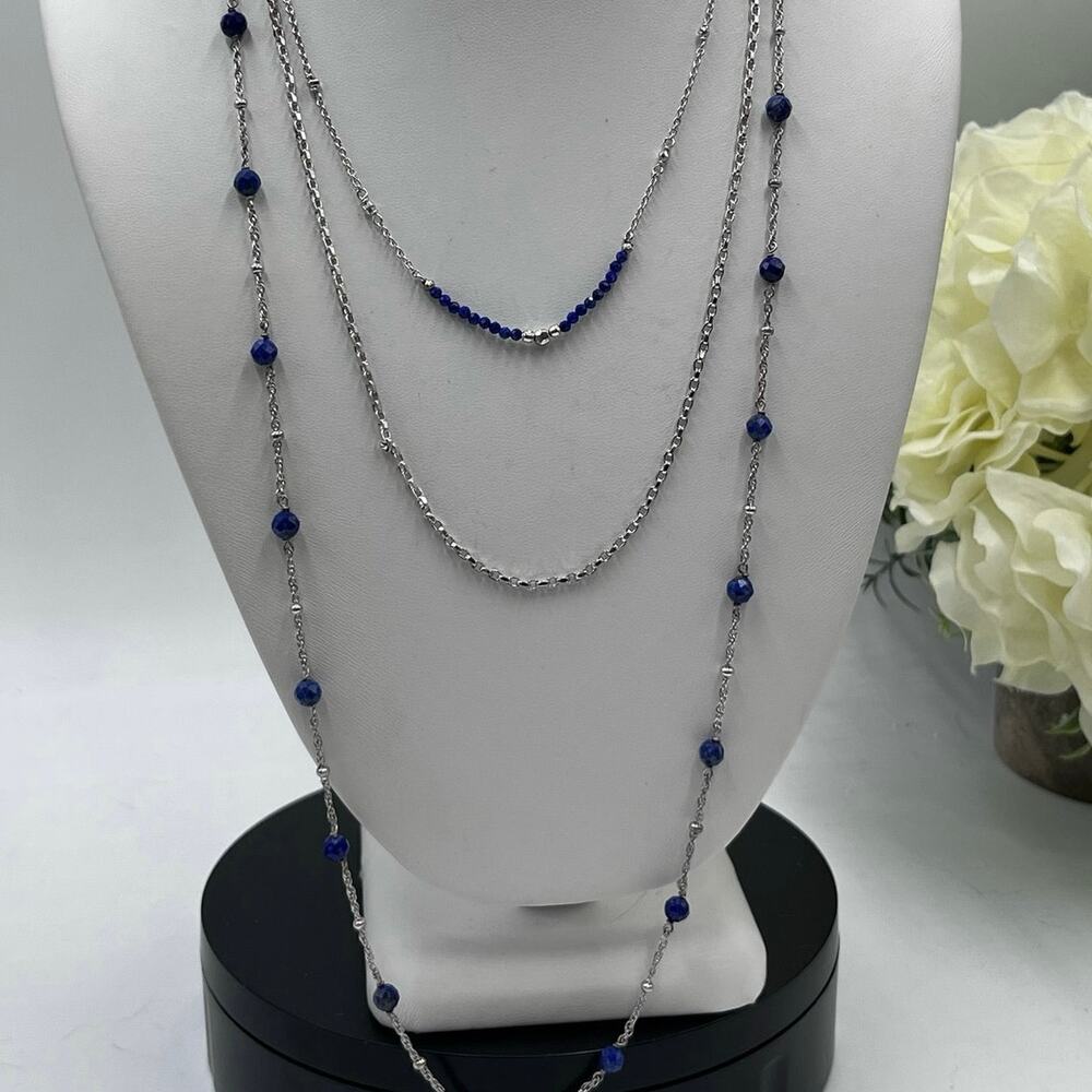 Kendra Scott Scarlet Blue Lapis Rhodium Plated Triple‎ Strand Elegant Necklace